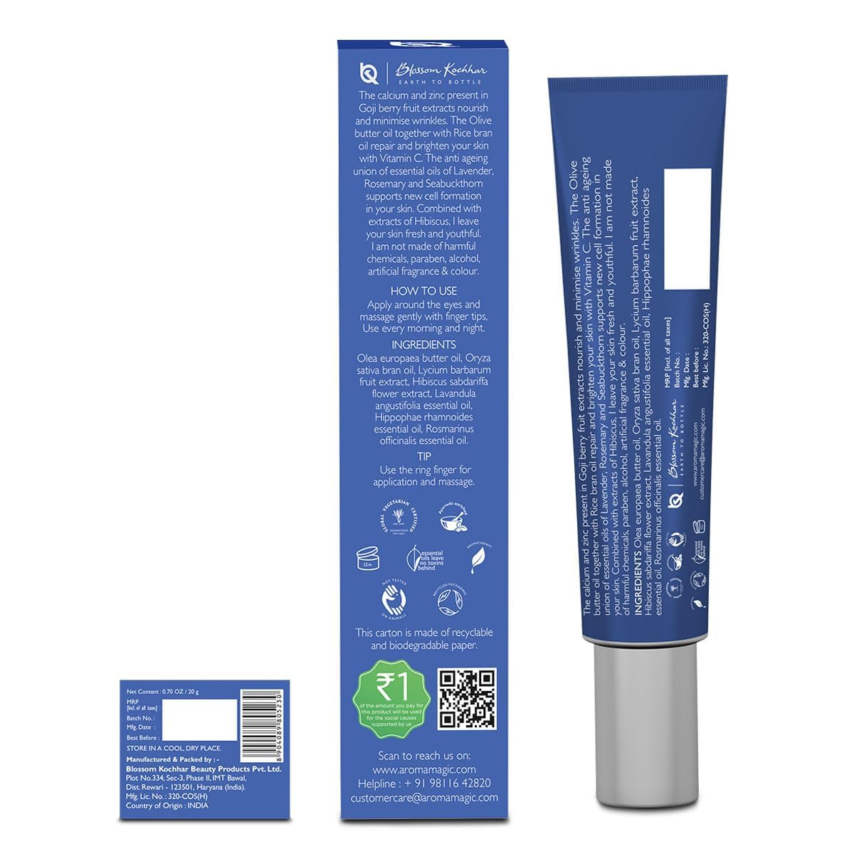 Aroma Magic Under Eye Cream | Nourishes, Reduces wrinkles, repairs & firms the skin, prevents signs of aging | Olive Butter & Rice Bran Oil, Lavender & Rosemary Essential Oils – 20 gm