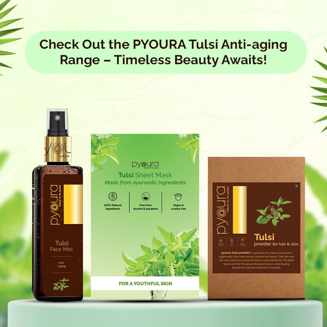 PYOURA Tulsi Anti Wrinkle Glowing Skin Face Mist 100 ml, Anti-Aging Natural Face Serum, Toner For Open Pores Tightening, Instantly Hydrates and Freshens, Toner For Dry Oily Combination Skin