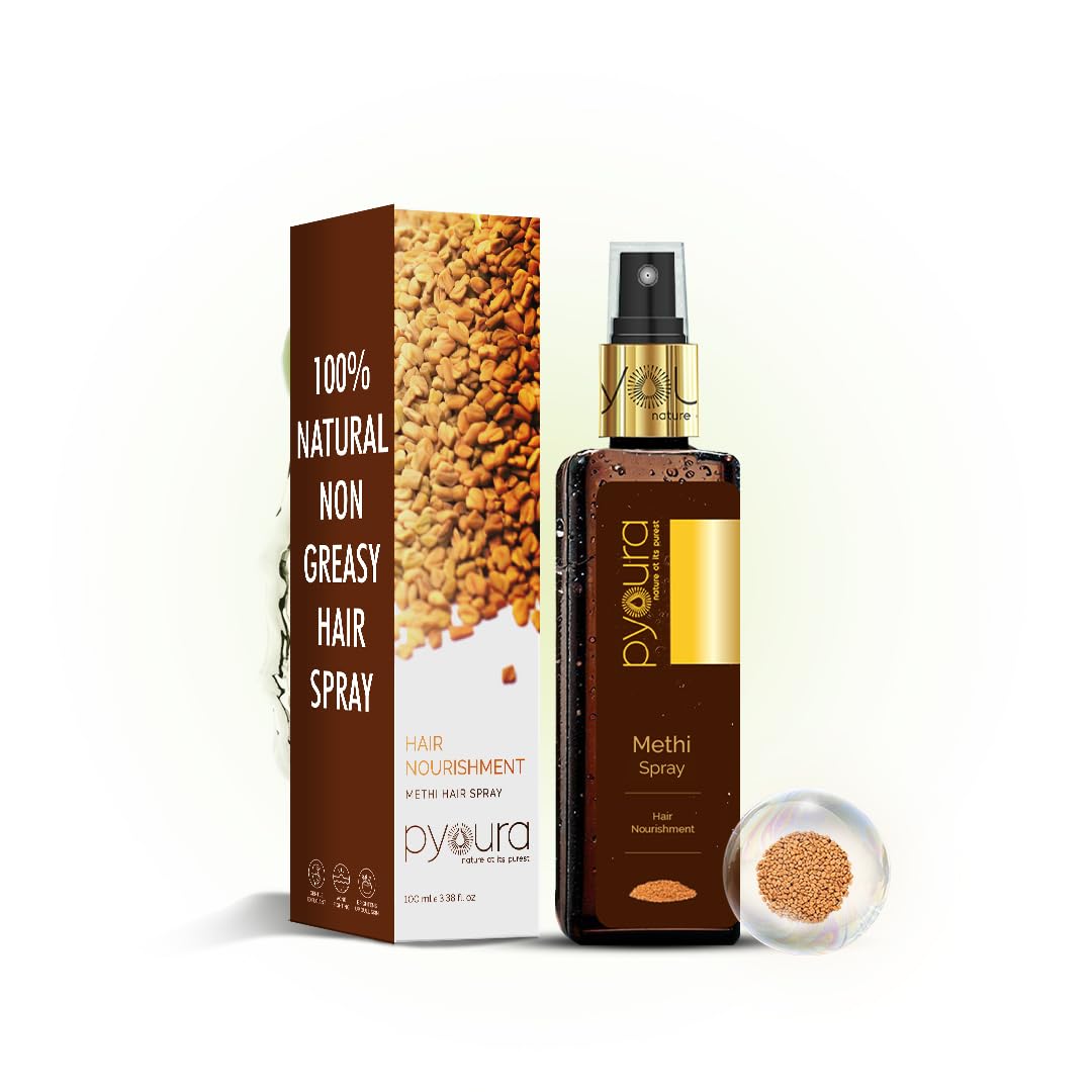 PYOURA Non-oily Methi Frizzy Hair Serum Mist 100ml, Hair Conditioner For Dry Frizzy Hair, Serum for Soft and Shiny Hair, Revives Damaged Hair, Ayurvedic Natural Herbal spray serum for dandruff