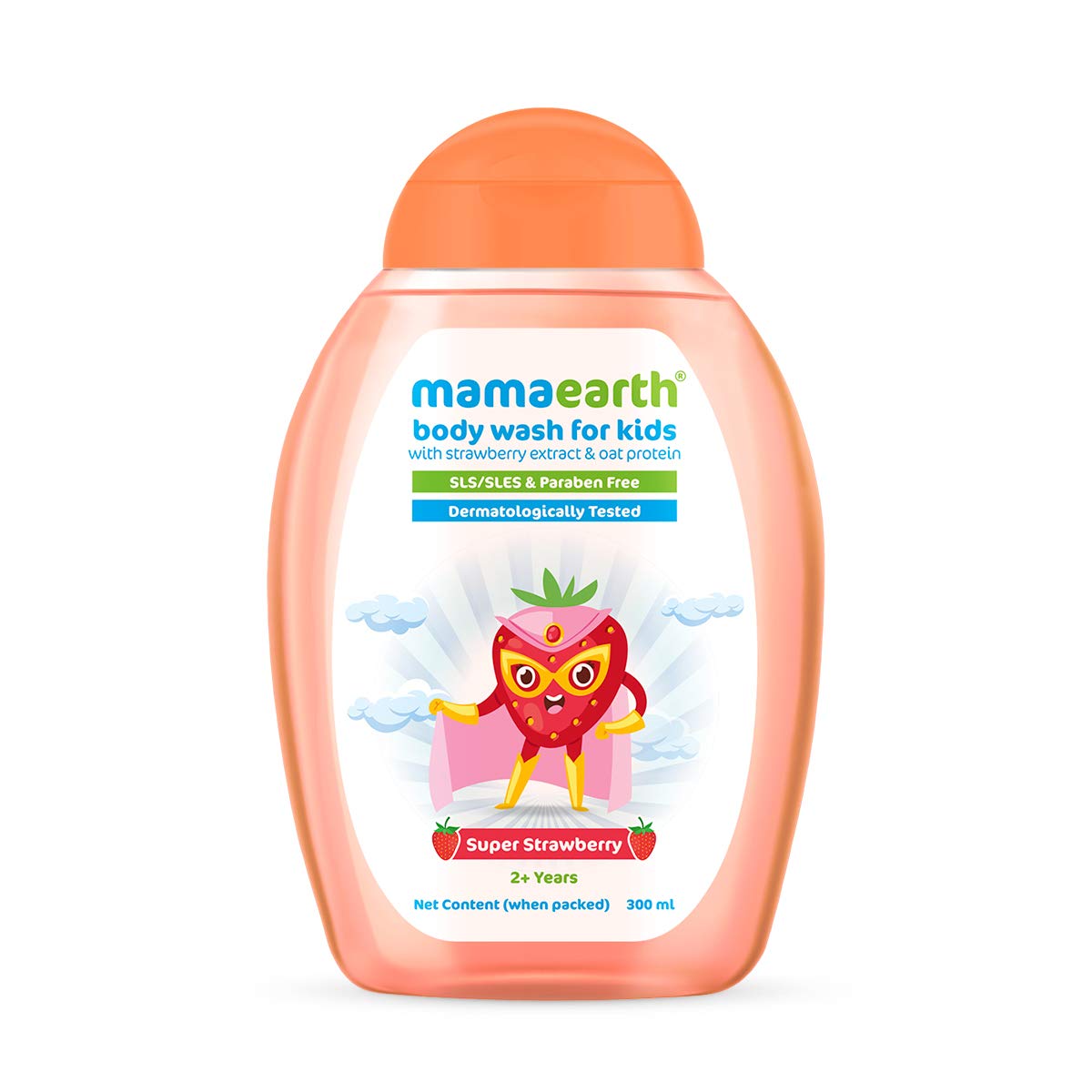 Mamaearth Fruit Based Nourishing Clear Bathing Bar Baby Soap With Glycerine, For Kids 75 Gram X 5 & Mamaearth Super Strawberry Body Wash for Kids with Strawberry Oat Protein – 300 ml, 1 count