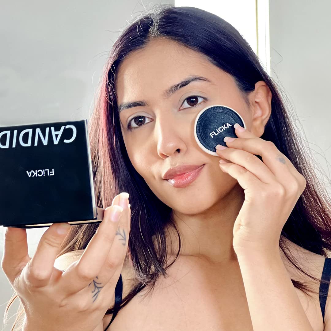 FLiCKA Candid Compact Powder For Velvet Matte Finish, Long-Lasting, Smooth Finish| Absorbs Oil, Waterproof Formula, Prevents Creasing| 01 Ivory, 9g