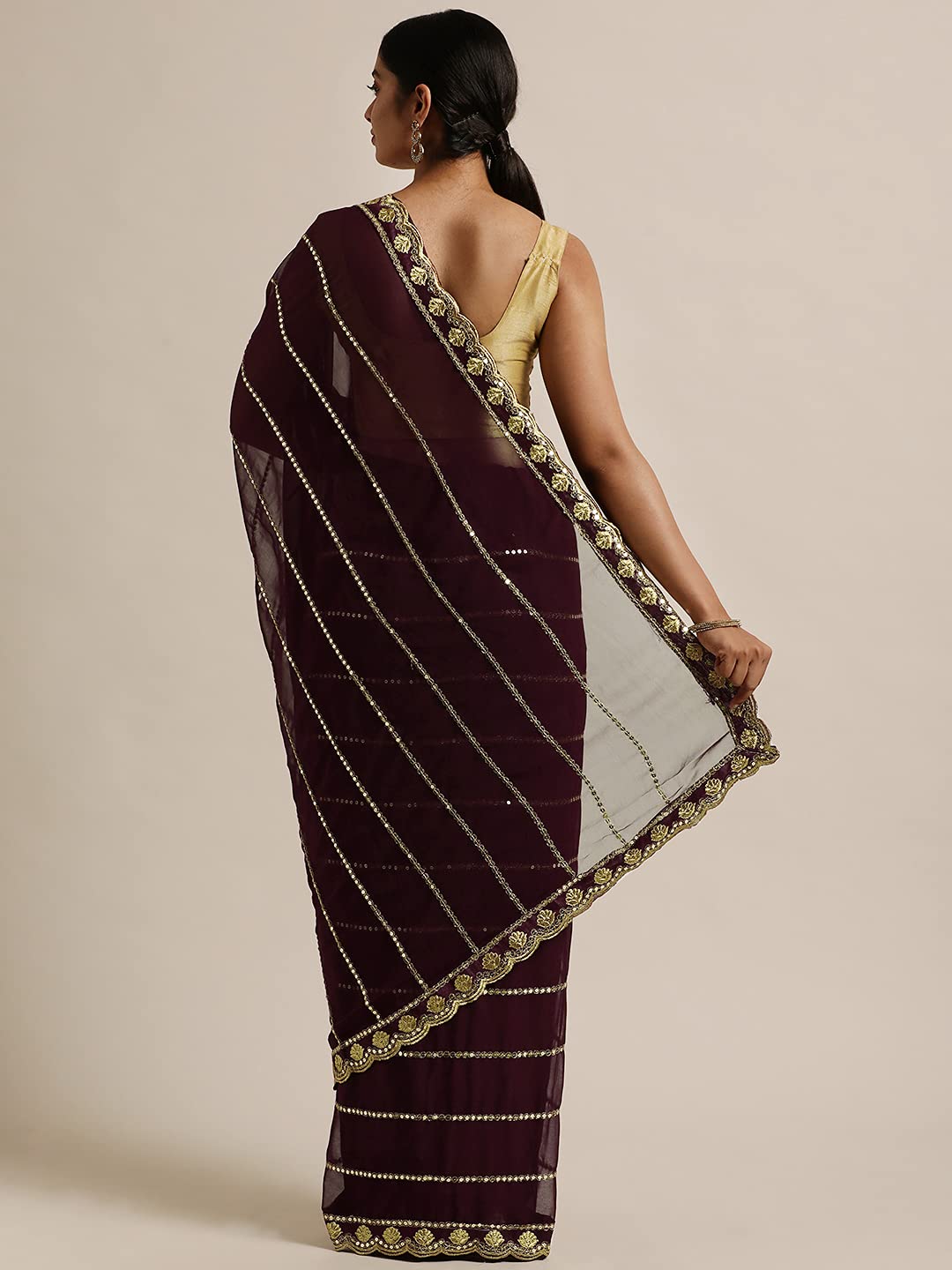 Sunderani Women's  Designer Black Georgette Embroidered Fashion Designing Saree for Women (Sund KK BLACK)