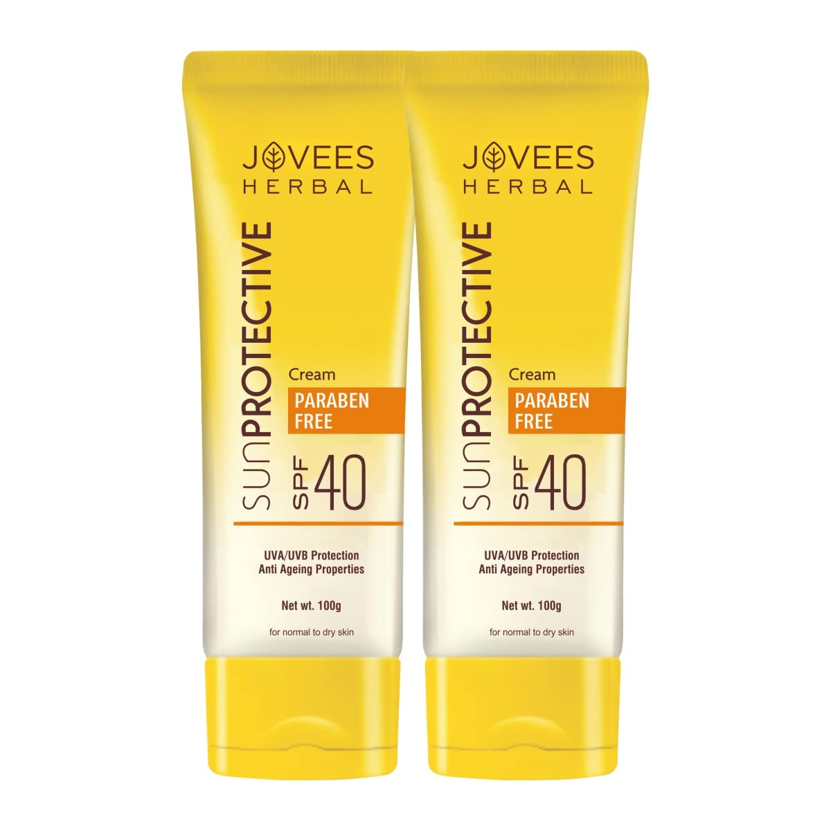 Jovees Herbal Sun Protective Sunscreen SPF 40 | Lightweight, Quick Absorbing and Oil Free - UVA/UVB Protection | Normal to Dry Skin Type | Paraben & Alcohol Free 100g (Pack of 2)