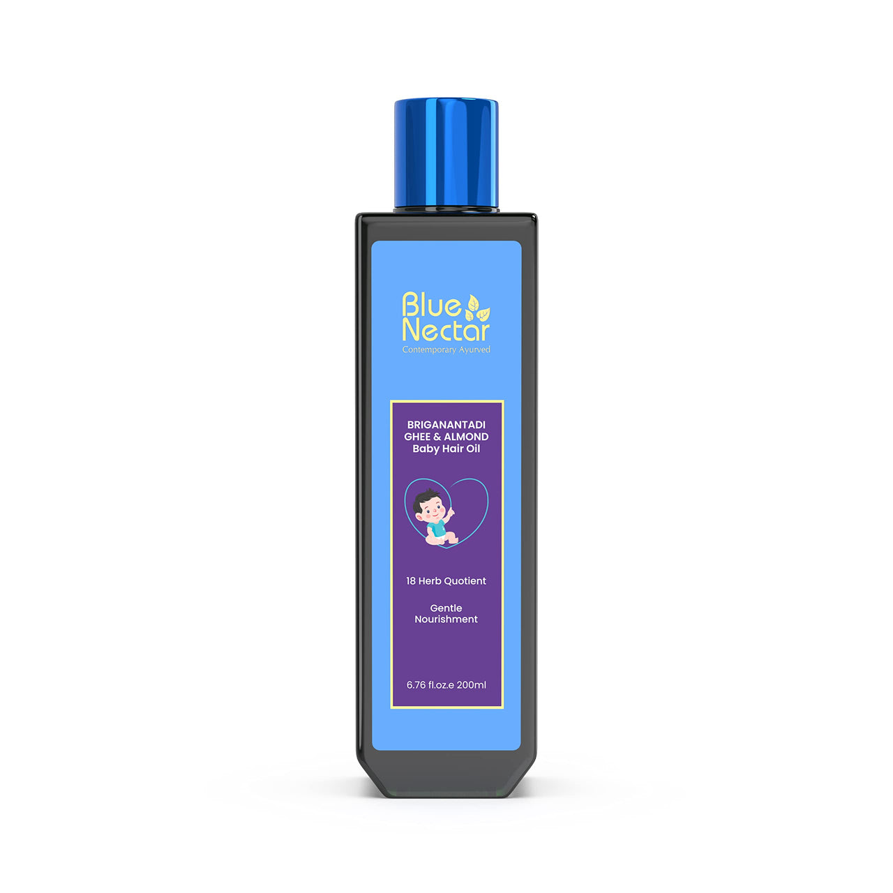 Blue Nectar Ayurvedic Baby Hair Oil with Organic Ghee, Almond Oil, Coconut Oil & Olive Oil for Hair and Scalp (18 Herbs, 200 ml)