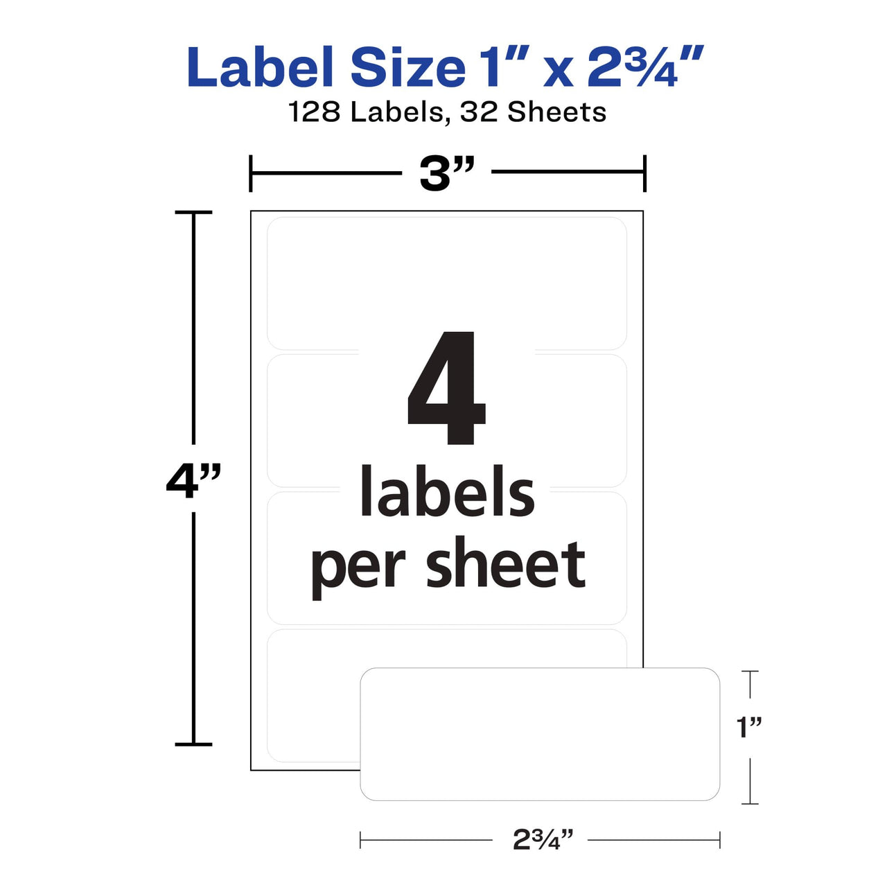 Avery Multi-Use Permanent Labels, 1" x 2.75", White, Non-Printable, 128 Blank Labels Total (6113)