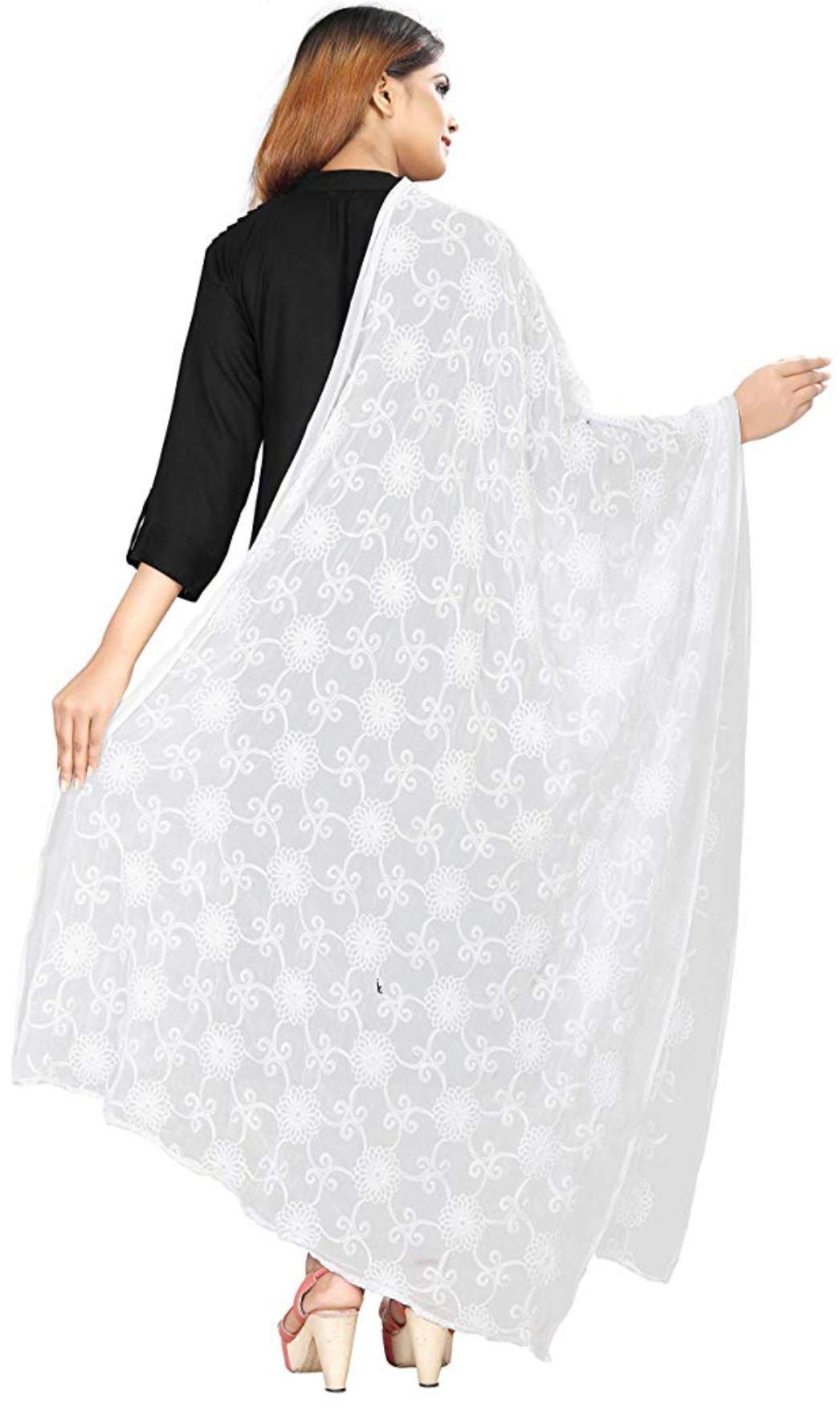 AKSHAR LLC Women's  Designer Pure Chiffon Dupatta with Pure Cotton Thread Embroidery Work
