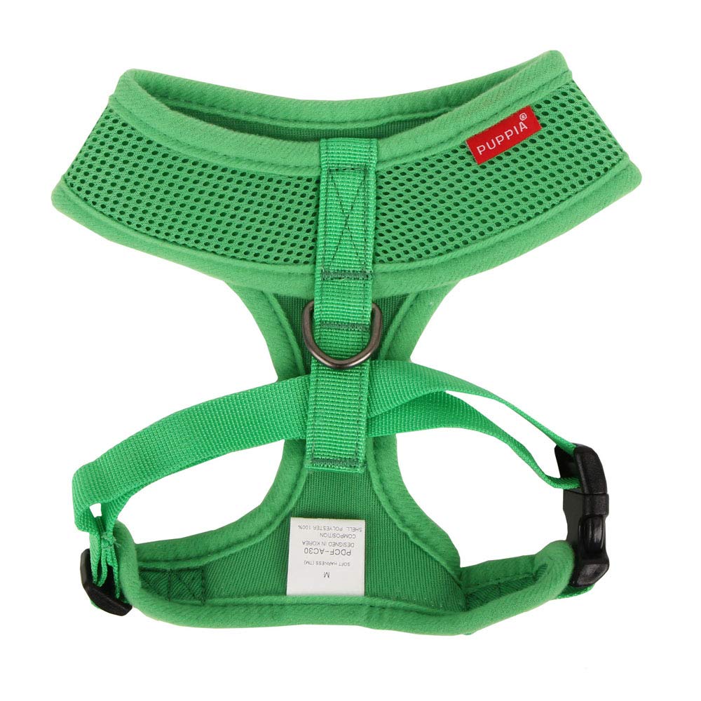 Puppia Soft Dog Harness No Choke Over-The-Head Triple Layered Breathable Mesh Adjustable Chest Belt and Quick-Release Buckle, Green, Large