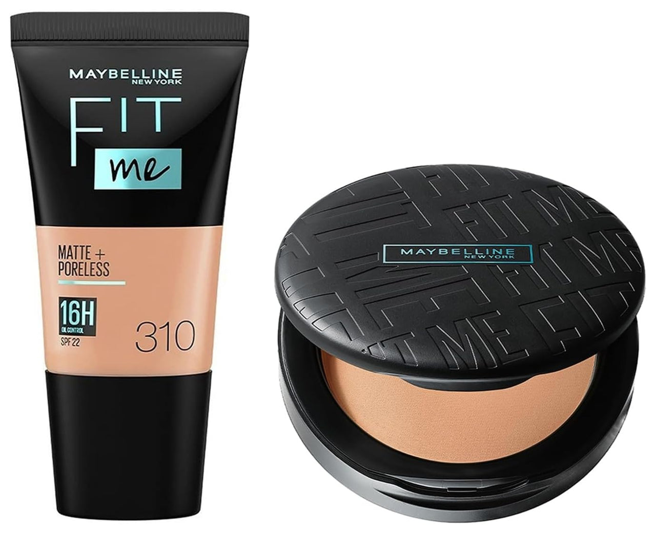 Maybelline New York Liquid Full Coverage Foundation For Oily Skin oil, Matte & Poreless, Fit Me, 310 Sun Beige & New York Compact Powder, Fit Me, 310 Sun Beige, 8G, Pack Of 1