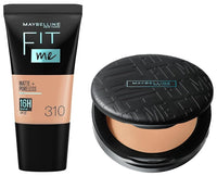 Maybelline New York Liquid Full Coverage Foundation For Oily Skin oil, Matte & Poreless, Fit Me, 310 Sun Beige & New York Compact Powder, Fit Me, 310 Sun Beige, 8G, Pack Of 1