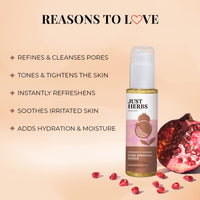 Just Herbs Ayurvedic Pomegrante Alcohol Free Facial Toner & Just Herbs Under Arm Roll On for Women Floral Fiesta Long Lasting and Refreshing Women Deodorant - 50 ml Combo
