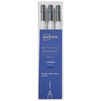 AVERY Wet Erase Markers, Fine Tip Markers, Smudge-Free and Quick-Drying, Black, Water-Erasable Markers for Planner Dashboards, Whiteboards and More, 3-Pack (24533)