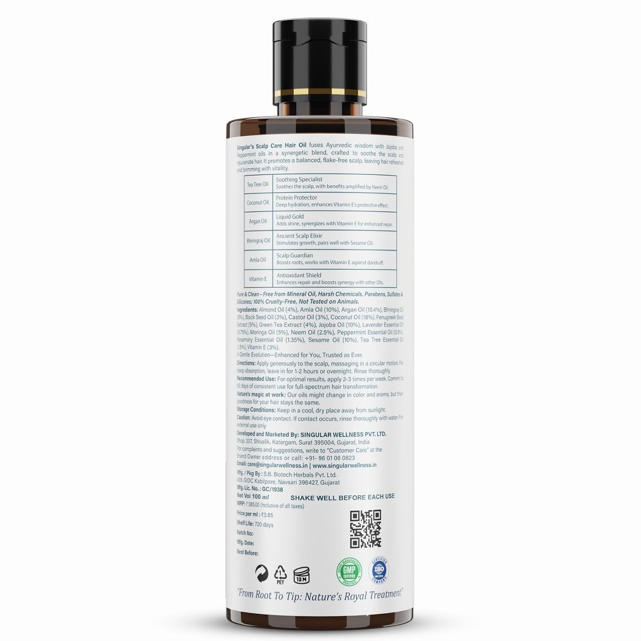 Singular Scalp Care Hair Oil for Itchy Scalp, Soothing & Sebum Control, Cold-Pressed with Tea Tree, Neem, Argan & More - 100 ml