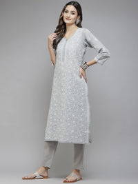 Ada Hand Embroidered Lucknowi Chikankari Cotton Kurta Kurti for Women A411165