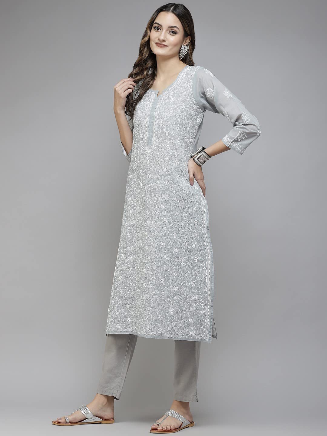 Ada Hand Embroidered Lucknowi Chikankari Cotton Kurta Kurti for Women A411165