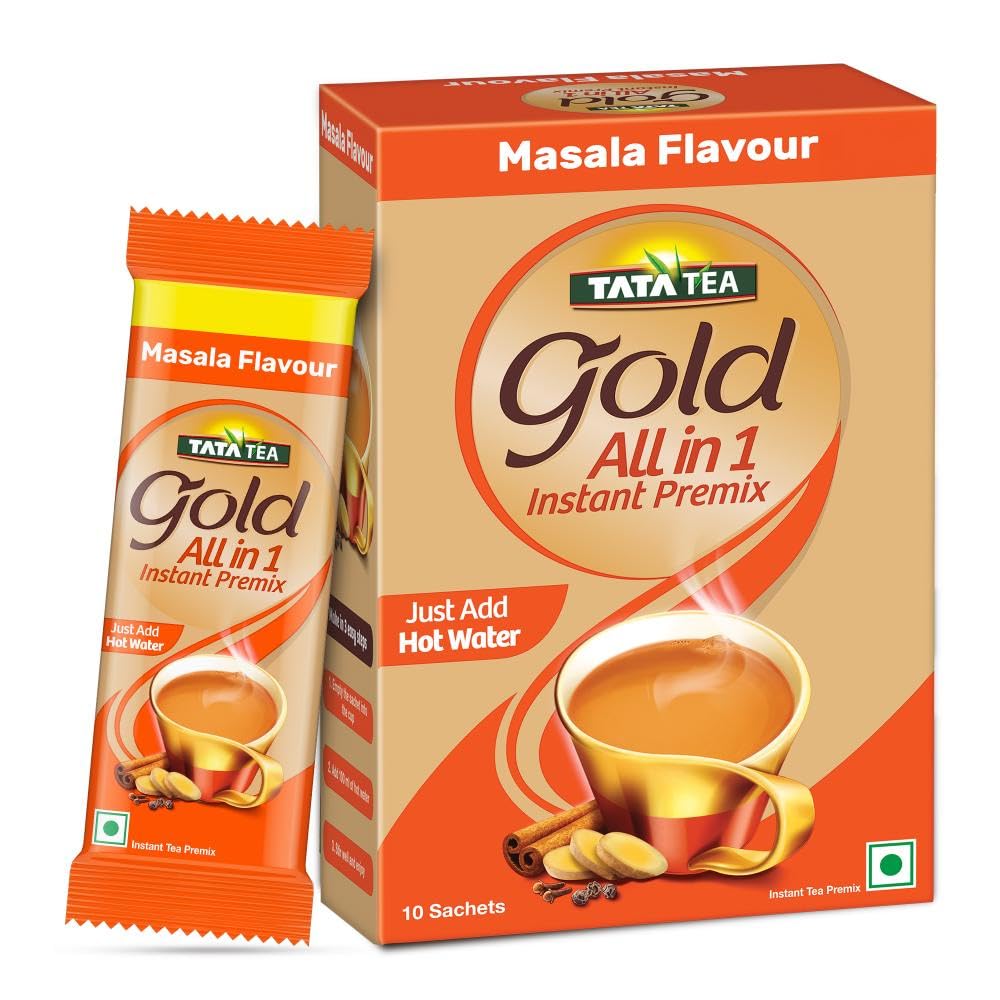 Tata Tea Gold All-in-1 Instant Premix Masala Tea, 14g Per Serve, Quick & Easy To Make Masala Chai, 10 Sachets