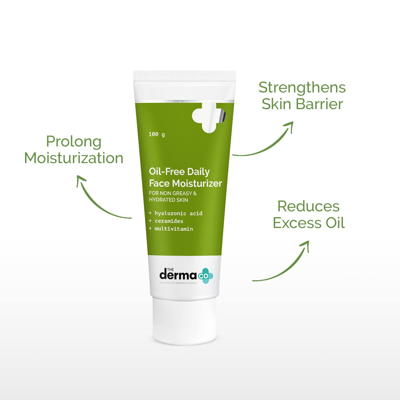 The Derma Co Oil-Free Daily Face Moisturizer | With Hyaluronic Acid, Ceramides & Multivitamins | For Non-Greasy & Hydrated Skin | Prolonged Moisturization | Strengthens Skin Barrier | 100 g