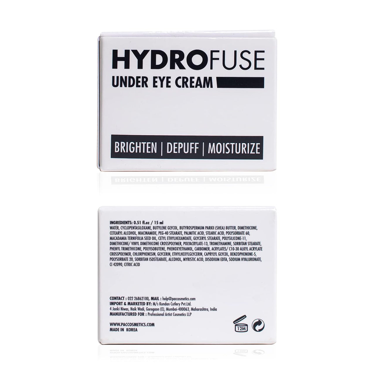 PAC Hydro Fuse Hydrating Under Eye Cream for Dark Circles Removal, Puffy Eyes, Wrinkles & Removal of Fine Lines with Shea Butter, Niacinamide & Macadamia Oil | For Men & Women | 15 ml