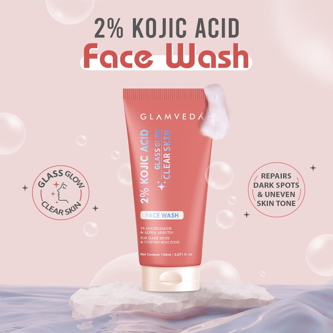 Glamveda 2% Kojic Acid Face Wash With 1% Niacinamide & Alpha Arbutin for dark spot & uneven skin tone clear glow 150ml