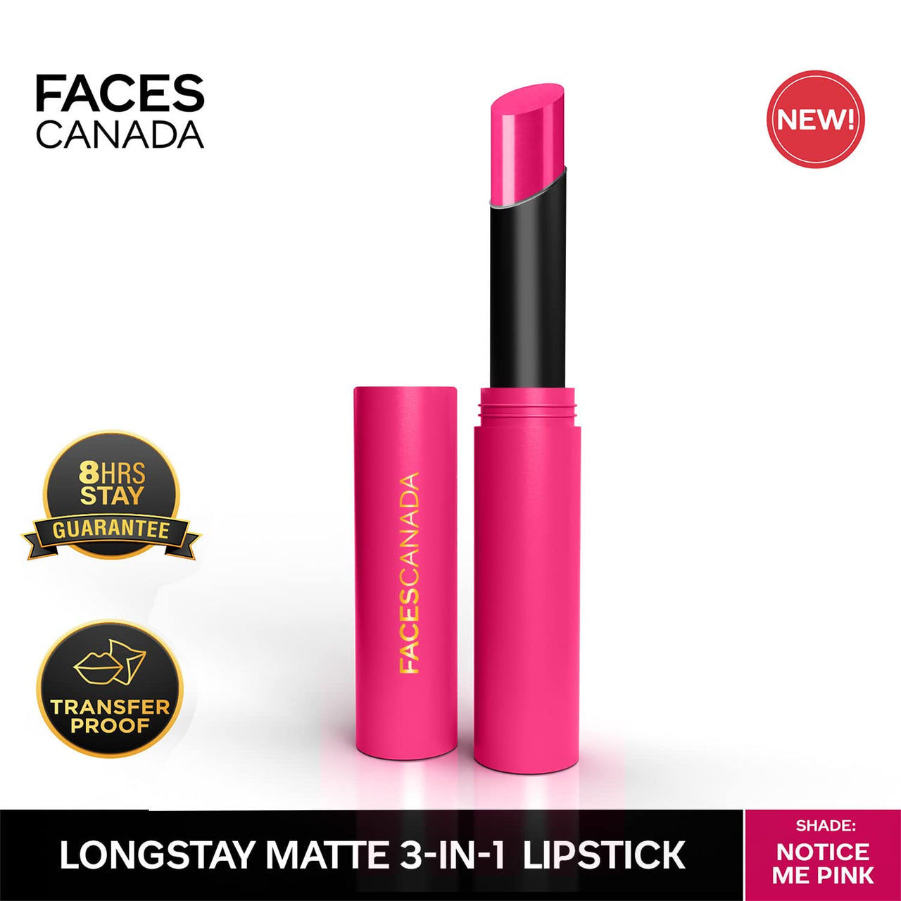 FACESCANADA Long Stay 3-In-1 Matte Lipstick - Notice Me Pink 06, 2 Gm
