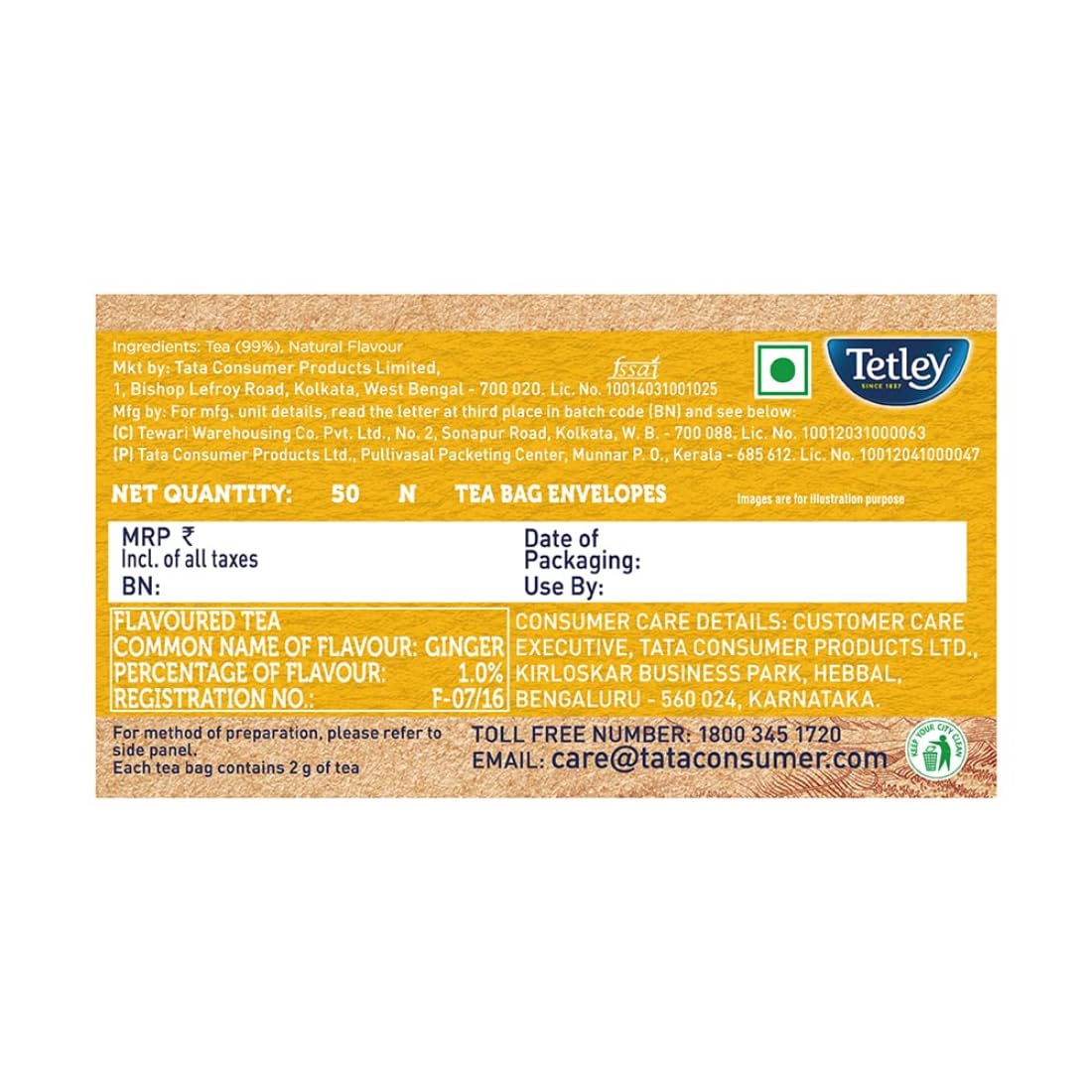 Tetley Ginger Zing Flavoured Chai Black Tea 50 Tea Bags,100 Grams