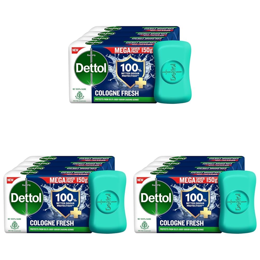 Dettol Cologne Fresh Bathing Soap Bar with 100% better odour protection- 150g Pack of 12, (600gm)