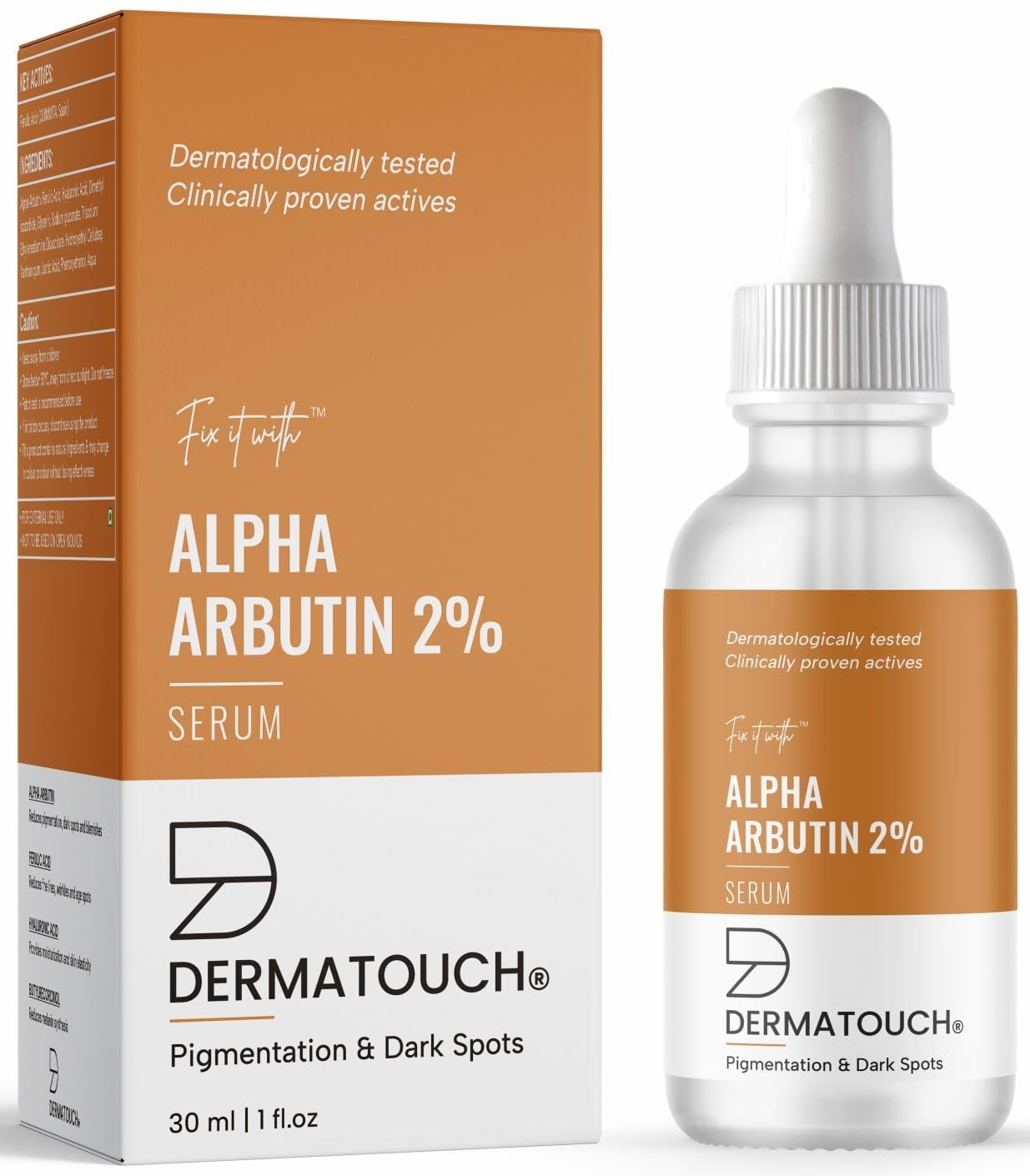DERMATOUCH Alpha Arbutin 2% Serum | Best For Pigmentation & Dark Spots Reduction | Suitable To All Skin Types | For Both Men & Women | 30ml