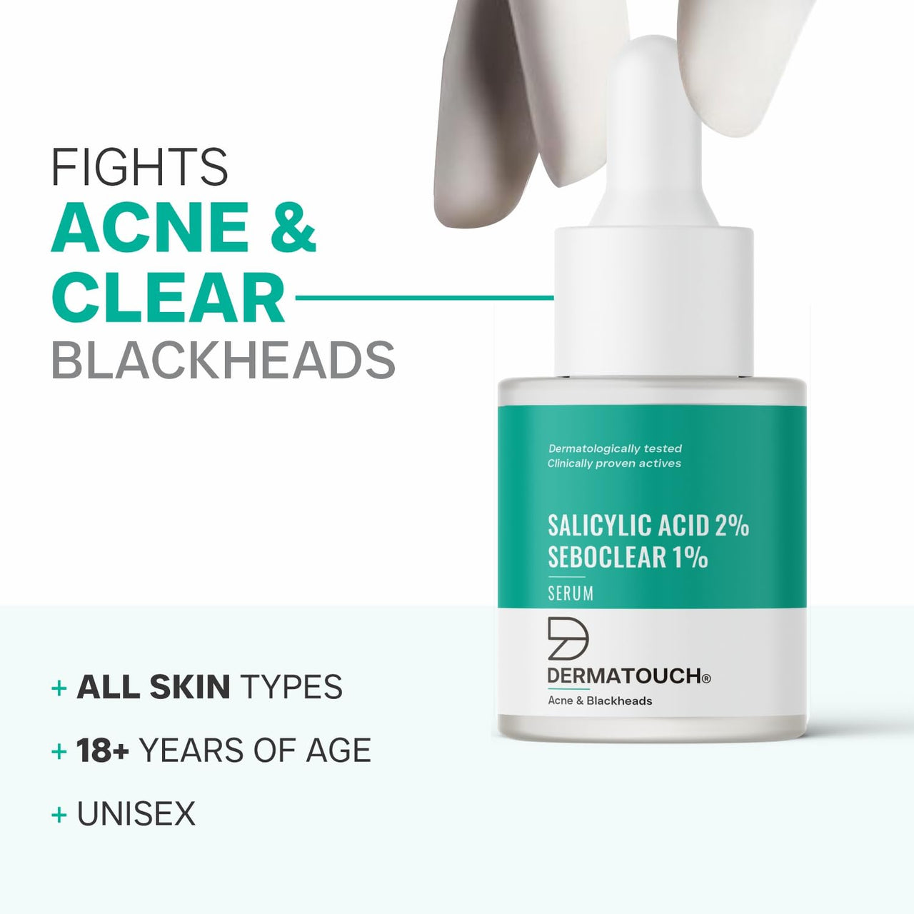 DERMATOUCH Salicylic Acid 2% Seboclear w/w 1% Face Serum | For Acne & Blackheads | Specially for Acne-prone & Oily Skin | 18ml