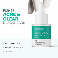 DERMATOUCH Salicylic Acid 2% Seboclear w/w 1% Face Serum | For Acne & Blackheads | Specially for Acne-prone & Oily Skin | 18ml