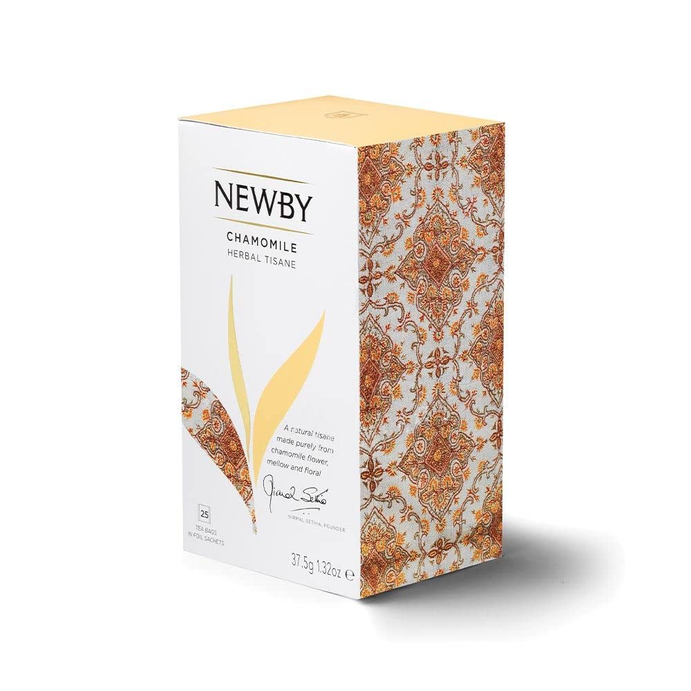 Newby Chamomile Tea Bags | 25 Pieces | 100% Organic Chamomile Flower Herbal Green Tea | Light and Gentle Taste With Subtle Floral Flavor | Steep Hot or Iced | 37.5 gm