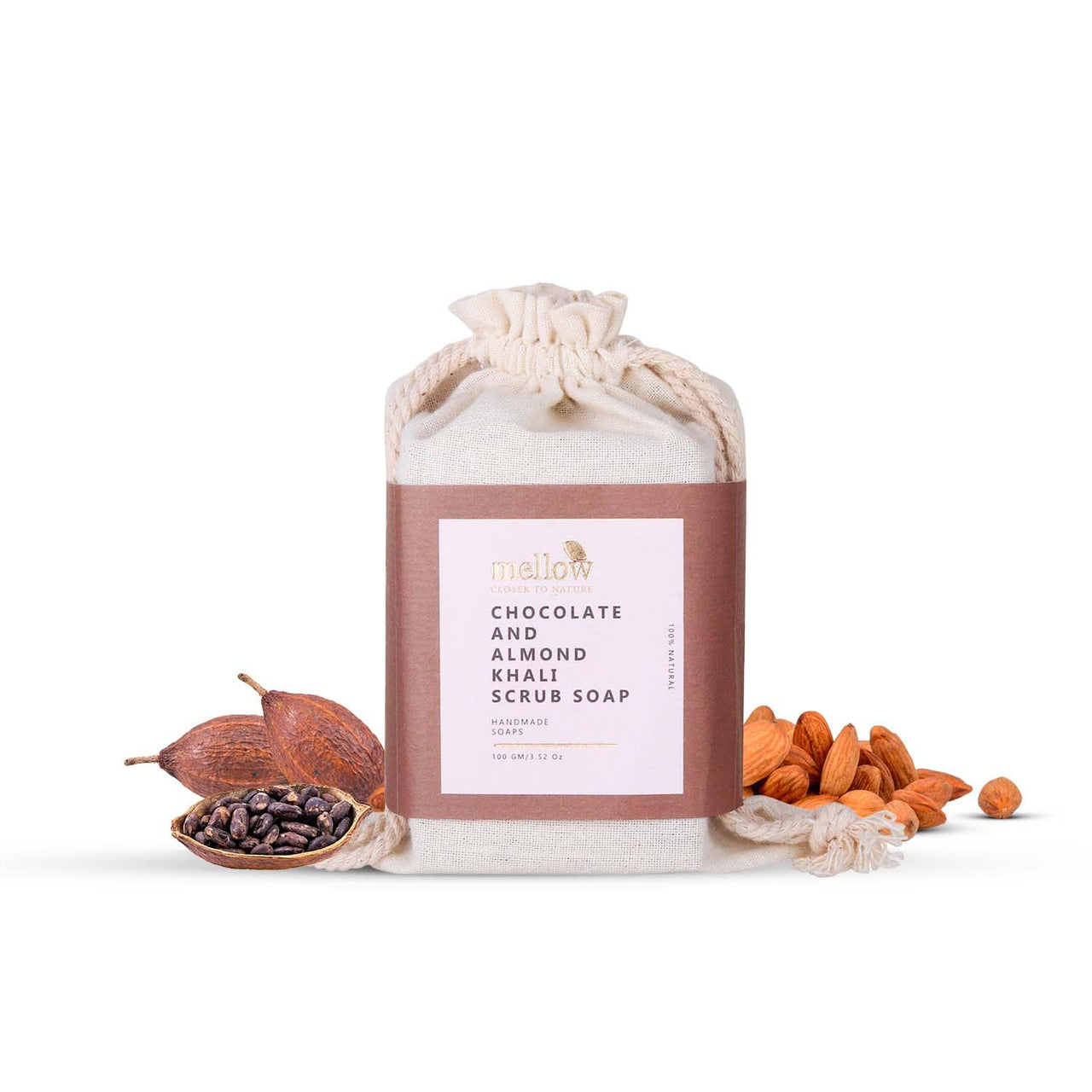 Mellow Chocolate & Almond Khali Body Scrub Soap | 100% Handmade Herbal Body Soap | Helps to Remove dirt and grime Cleanses and Moisturize Skin | No Paraben & Chemical Free - 100gm