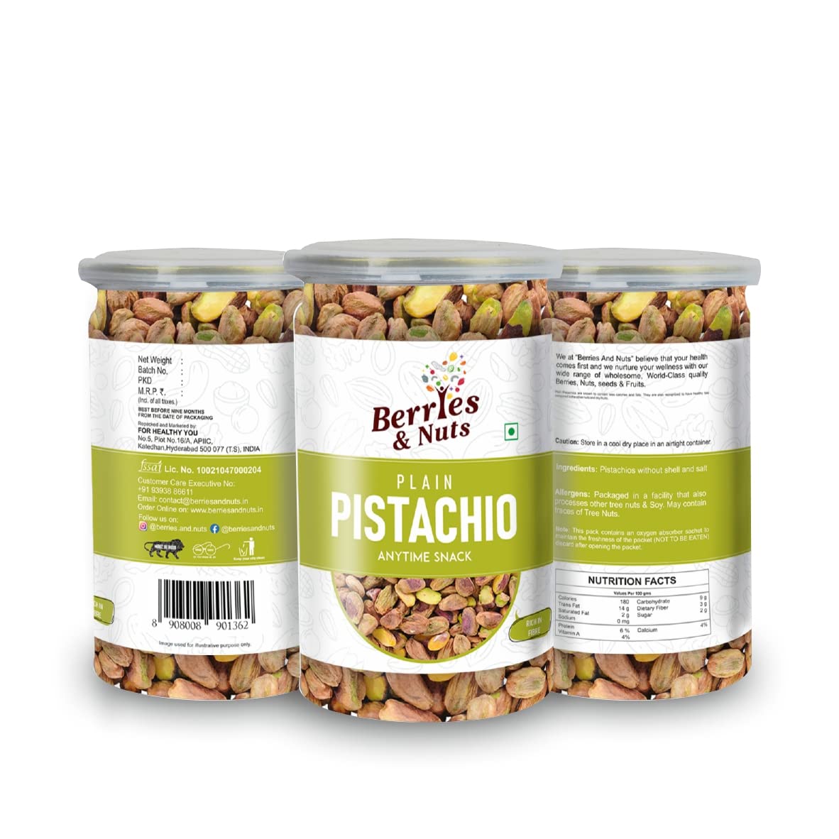Berries And Nuts Premium Size Plain Pista Kernels | Pistachios without Shell, Unsalted Pista | 200 Grams | 1 Bottle of 200 Grams