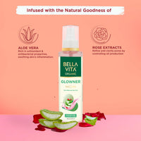 Bella Vita Organic Glowner Face Toner Face Mist, Alcohol free, Rose Water 100ml & Bella Vita Organic Vitamin C - 100 ml