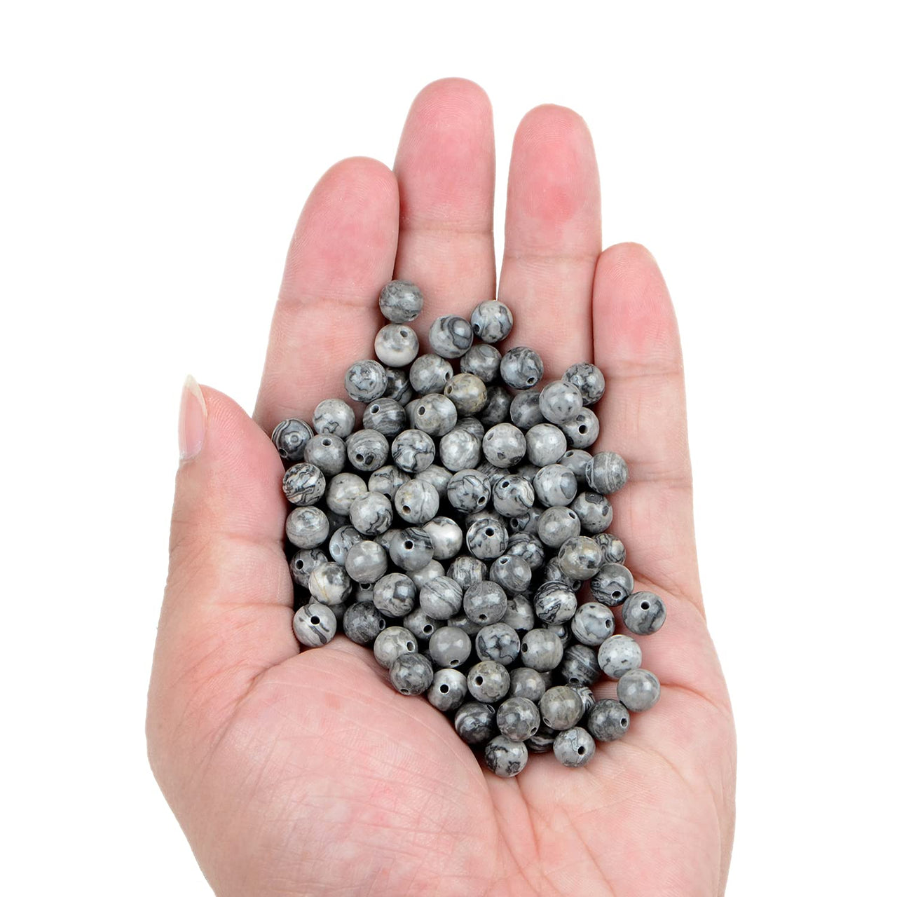 Bymitel 210pcs Natural Crystal Beads Stone Gemstone Round Energy Healing Loose Beads with Stretch Cord for Jewelry Making Bracelets Anklets (Map Jasper, 6mm 210pcs) Map Jasper