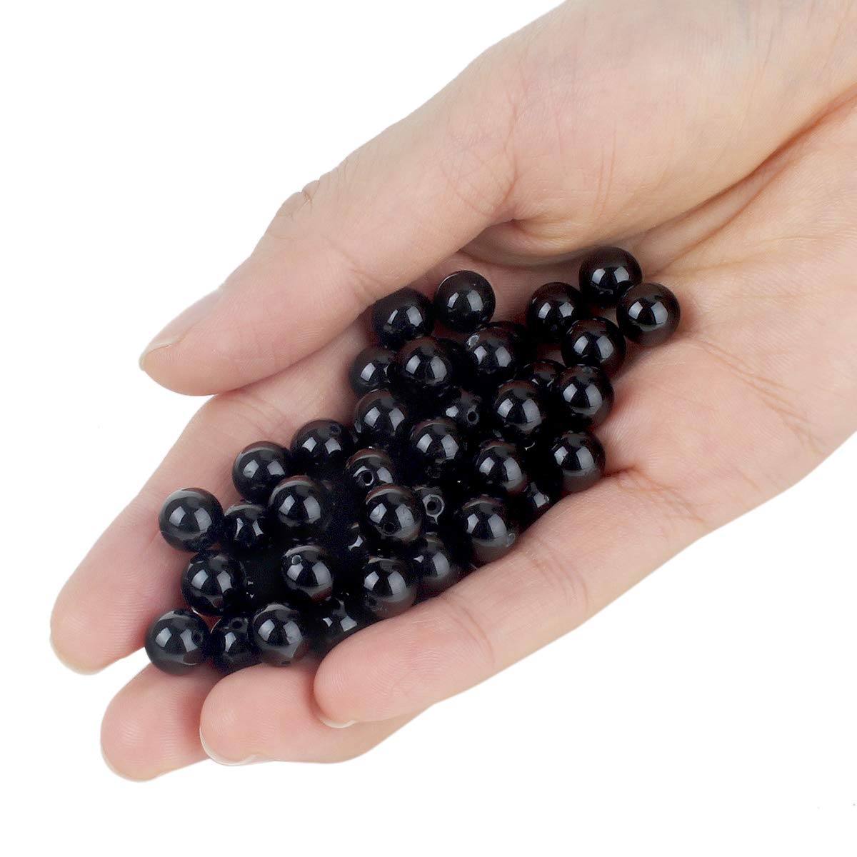 38PCS Natural 10MM Healing Gemstone, Black Tourmaline Energy Stone Round Loose Beads, Semi-Precious Crystal Beads with Free Elastic String for Jewelry Making DIY