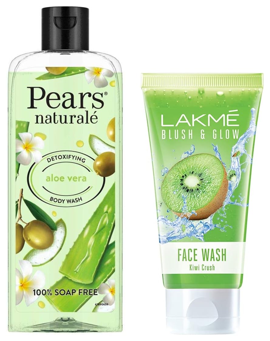 Lakmé Blush and Glow Kiwi Freshness Gel Face Wash with Kiwi Extracts, 100 g & Pears Naturale Detoxifying Aloevera Bodywash, 250 ml