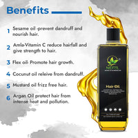 Nefol Hair Oil with Sesame, Amla, Flaxseed, Coconut, Mustard & Argan Oils - Prevents Dandruff, Strengthens Hair, Promotes Growth (For Women & Men) - 200ml