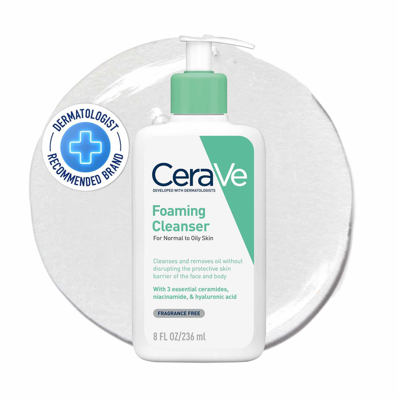 CeraVe Foaming Cleanser For Normal To Oily Skin (236ml) - Dermatologist-Developed Facewash | Non-Comedogenic And Fragrance-Free Cleansers For Acne-Prone Skin