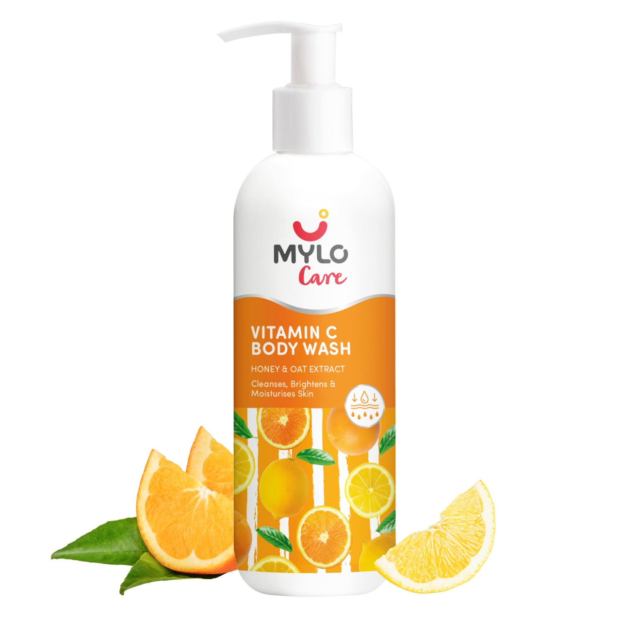 Mylo Care Vitamin C Body Wash with Honey, Oat Extract & Vitamin E for Refreshing & Glowing, Brightens Skin, Repairs from Sun Damage, 24 Hours Hydration 275 ml