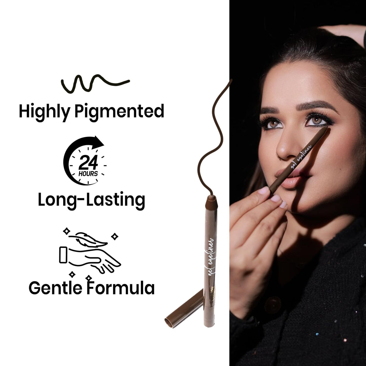 Oceglow Waterproof Gel Eyeliner | Smudge-Proof & Long-Lasting | Intense Color Payoff | Smooth Glide Formula | Black Color - 0.5g
