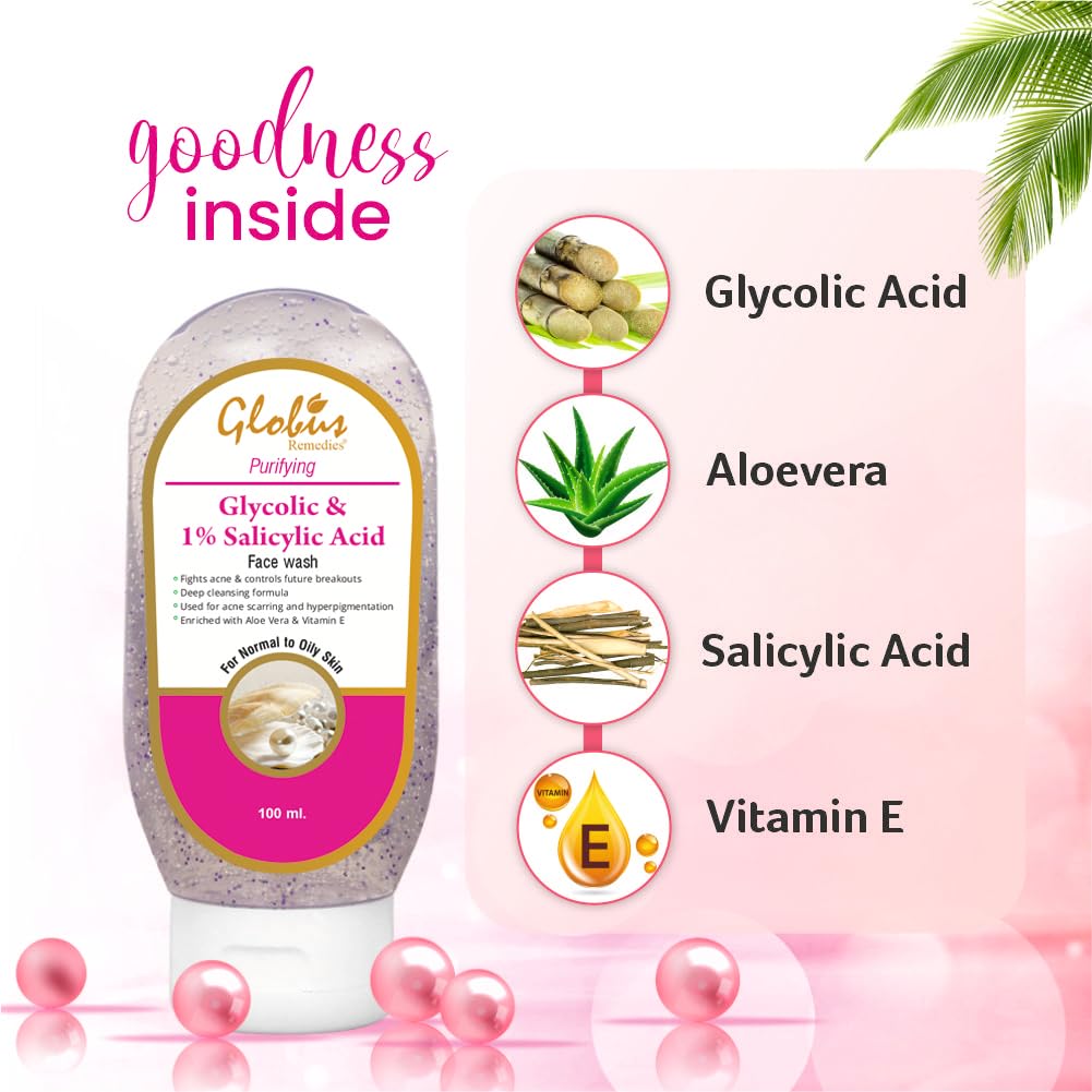 Globus Remedies Pimple Clear Face Wash with Glycolic & 1% Salicylic Acid - 100 ml (Pack of 2)