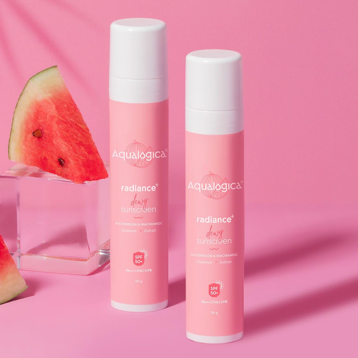 Aqualogica Radiance+ Dewy Sunscreen SPF 50+ PA+++ | Lightweight texture for oily, combination, acne prone skin | Broad spectrum protection | No white cast, Non greasy | For Men & Women | 50g x 2