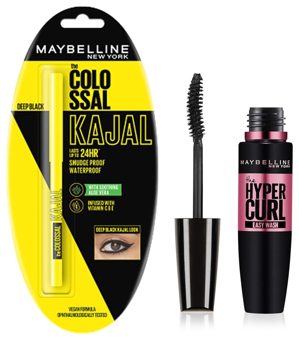 Maybelline New York Colossal Matte Pencil Kajal, Black, 0.35g And New York Hypercurl Mascara Washable, Black, 9.2ml