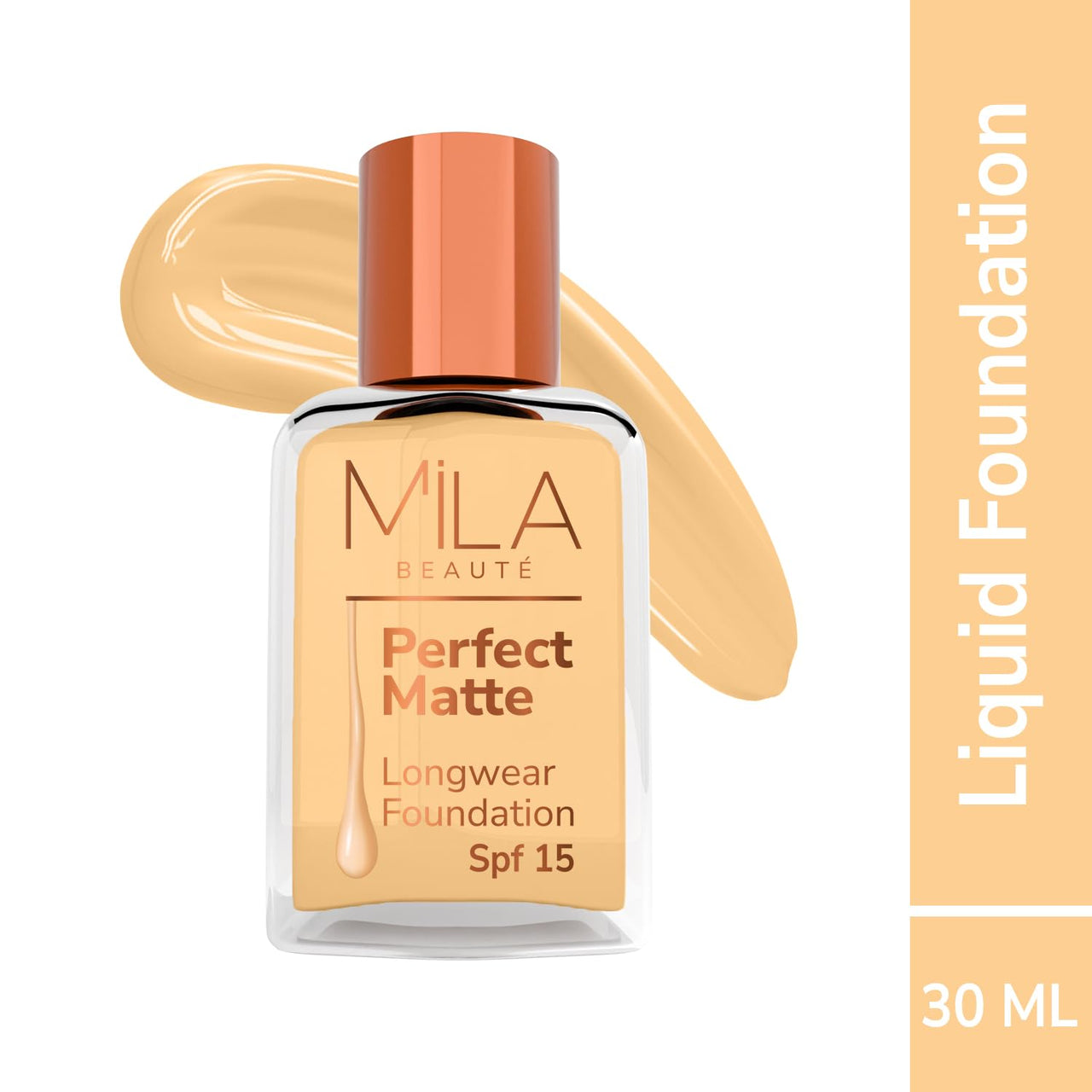 Mila Beauté Perfect Matte Long Wear Foundation | High Coverage, Light Weight & Water Resistant I Oil Free Formula With SPF 15 & Vitamin E | Smooth Matte Finish | Keeps Skin Hydrated | Shade - ( 2 Natural Beige, 30ml)