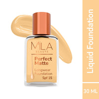 Mila Beauté Perfect Matte Long Wear Foundation | High Coverage, Light Weight & Water Resistant I Oil Free Formula With SPF 15 & Vitamin E | Smooth Matte Finish | Keeps Skin Hydrated | Shade - ( 2 Natural Beige, 30ml)