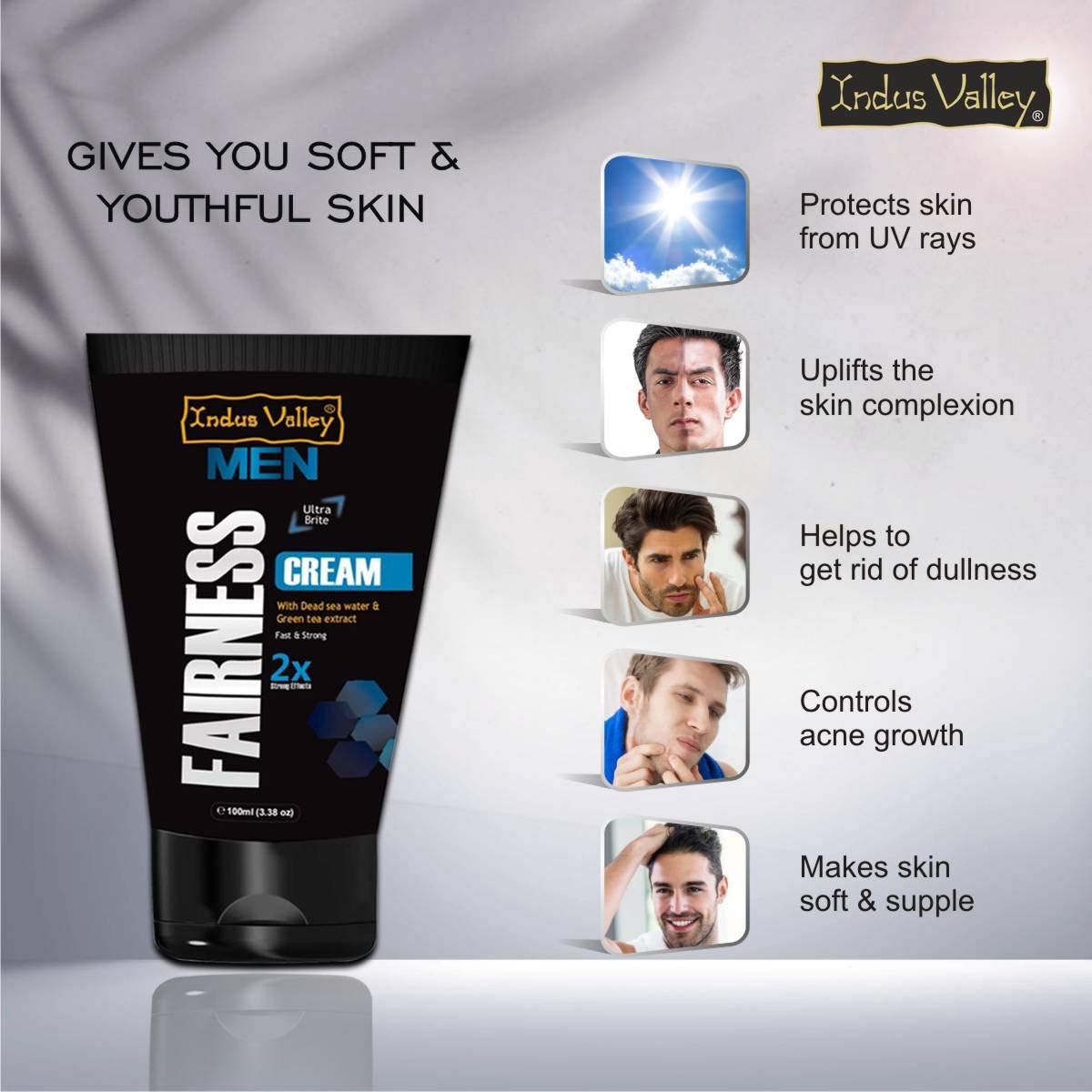INDUS VALLEY Men Fairness Cream With Dead Sea Water & Green Tea Extract For Natural Fair Look (100 ml)