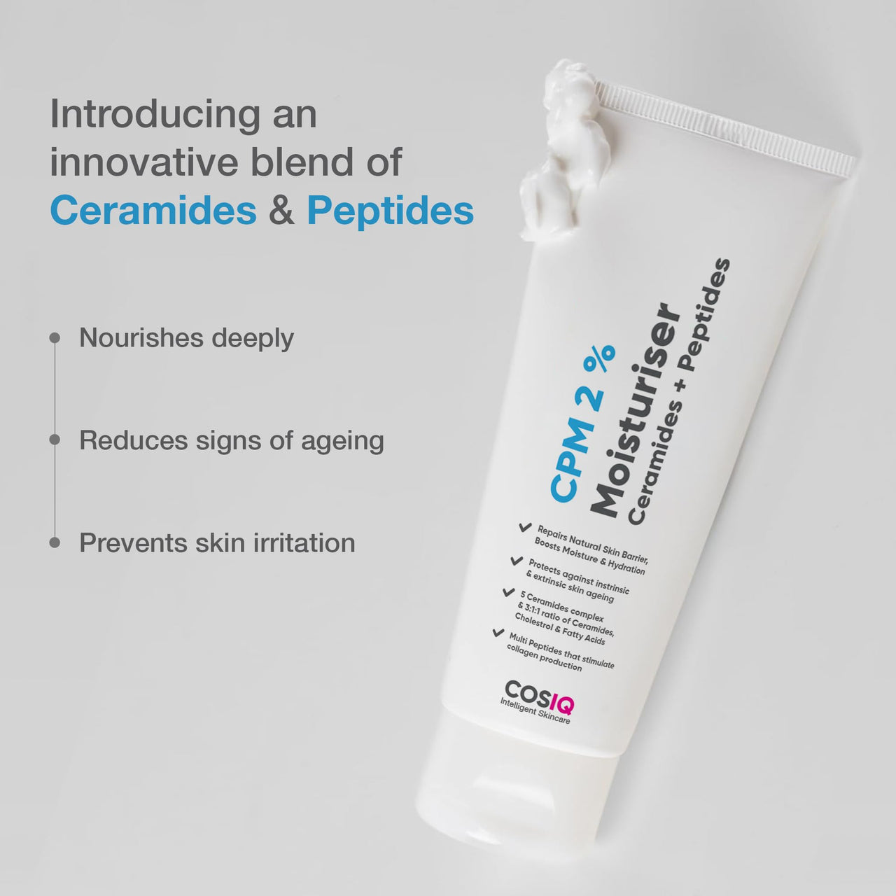 Cos-IQ CPM 2% Ceramides Moisturizer with Peptides for Intense Moisturizing and Skin Strengthening | Barrier Repair Cream | For Oily, Dry, Normal & Sensitive Skin | 100ml