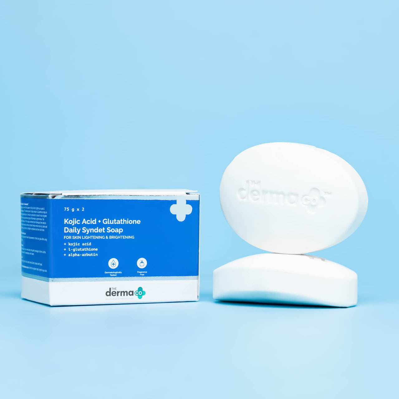 The Derma Co Kojic Acid + Glutathione Daily Syndet Soap with L-Glutathione & Alpha Arbutin | Reduces Dark Spots, Pigmentation & Blemishes | Brightens Skin | For Men & Women | 75 g x 2