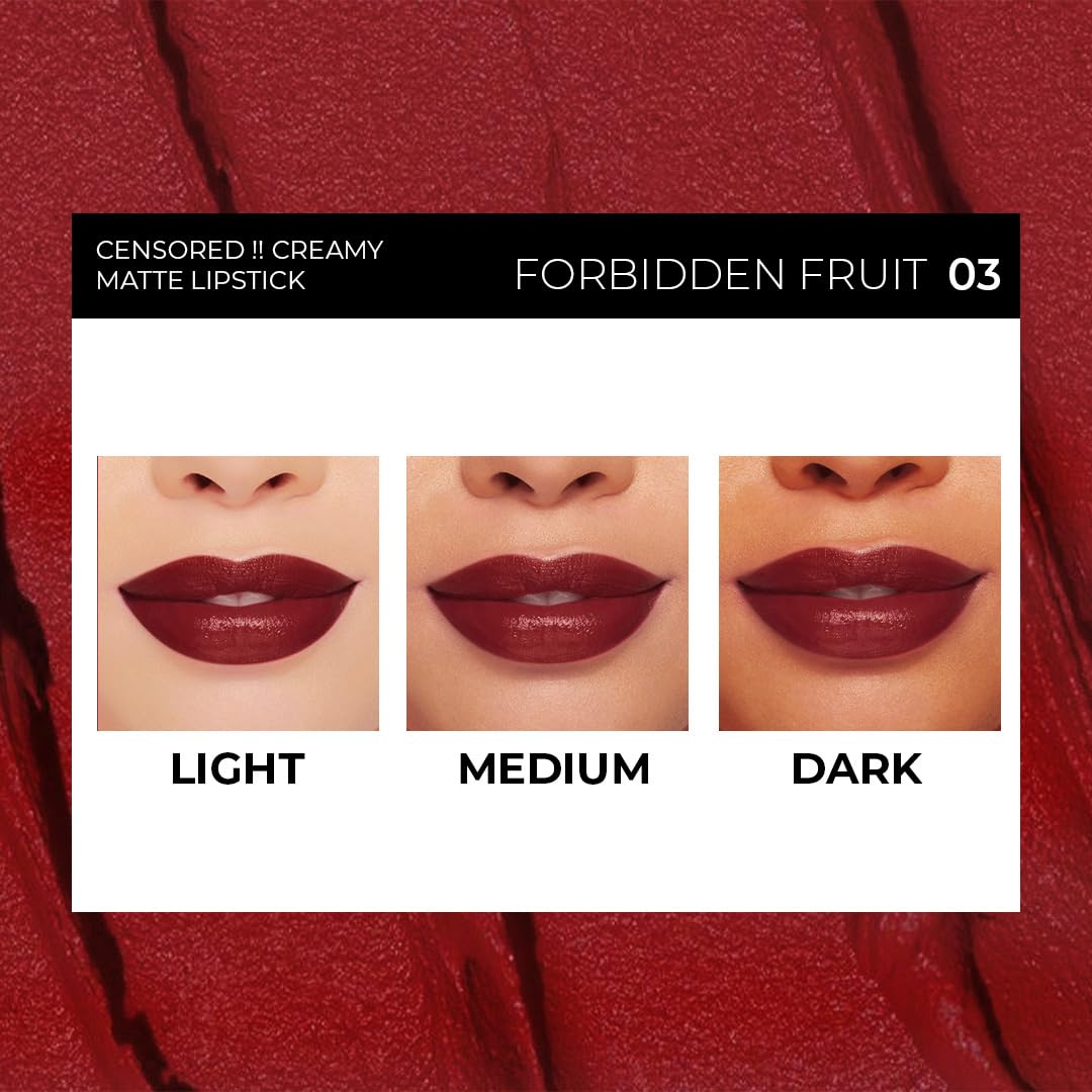 SOKU Censored Matte Long Lasting Lipstick for Women | Creamy Lipstick | Enriched with Jojoba Oil | Moisturising & Waterproof | Smooth Finish & Lightweight (Forbidden Fruit 03) - 4.2g