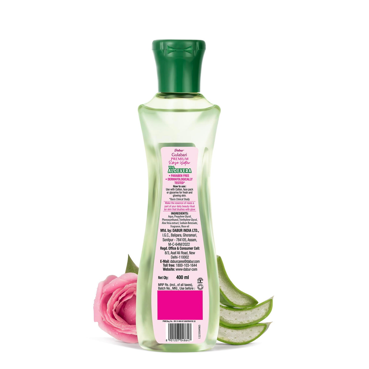Dabur Gulabari Premium Rose Water with Aloe Vera - 1200 ml (400ml x 3) | Upto 8 HR Skin Hydration | Cleanses, Tones and Moisturises Skin | For All Skin Types