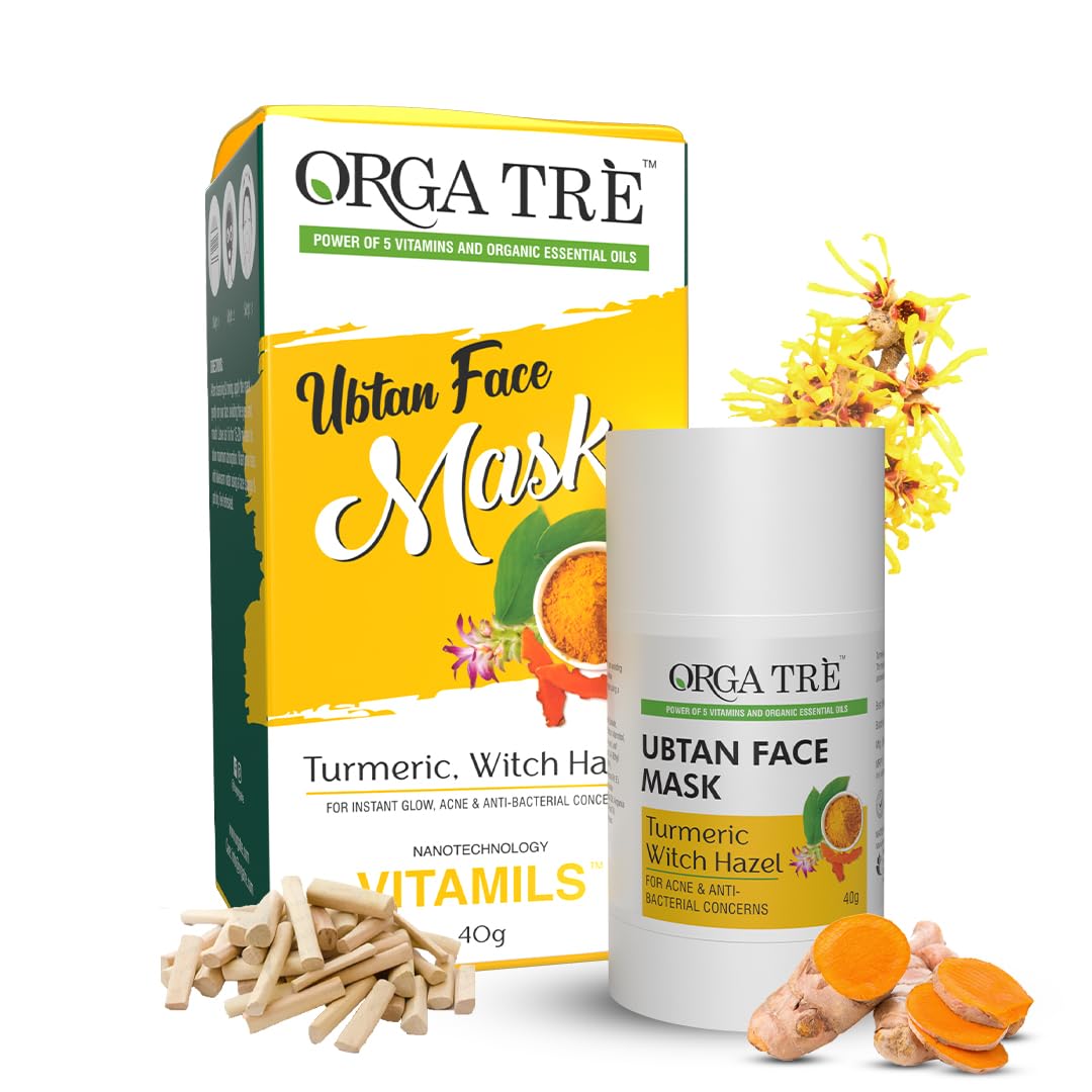 Orgatre Ubtan Face Mask Stick For Men & Women For Sun Tan, Natural Glow With Natural Haldi | 40 Grams